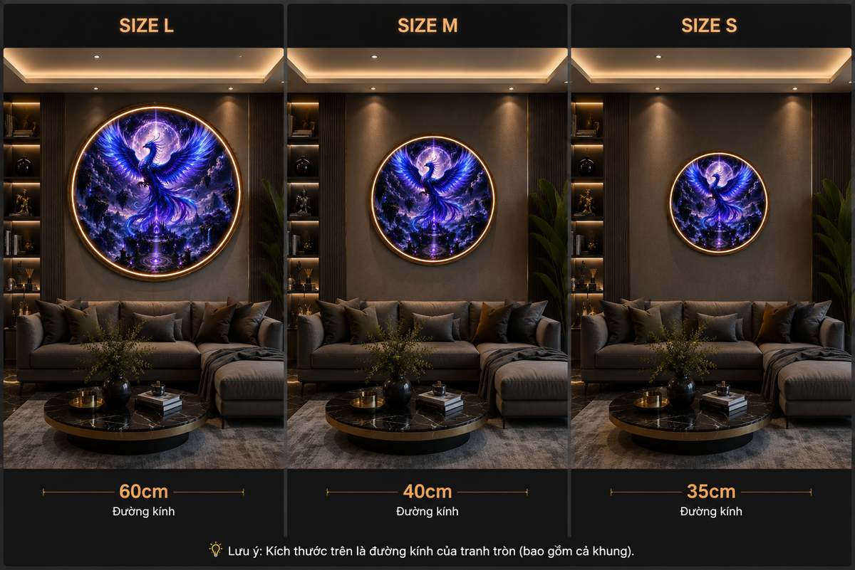 Round LED Glowing Wall Art - Mythical Blue Phoenix & Celestial Temple Decor, Modern Home & Living Room Lighting led 131