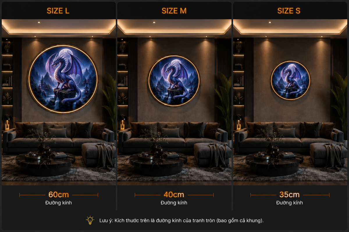 Round LED Glowing Wall Art - Mythical Winged White Dragon & Moonlit Mountain Decor, Modern Home & Living Room Lighting led 133