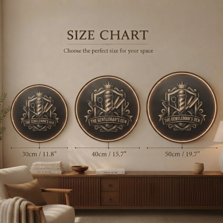 Handcrafted Round LED "The Gentleman's Den" Barbershop Wall Art Led 7