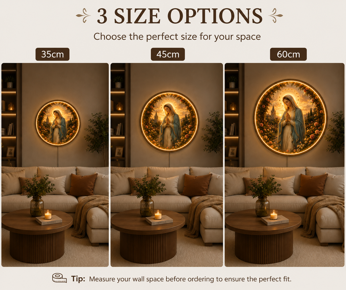 Virgin Mary LED Wall Art | Round Illuminated Holy Mother Decor & Sacred Home Accent led 68