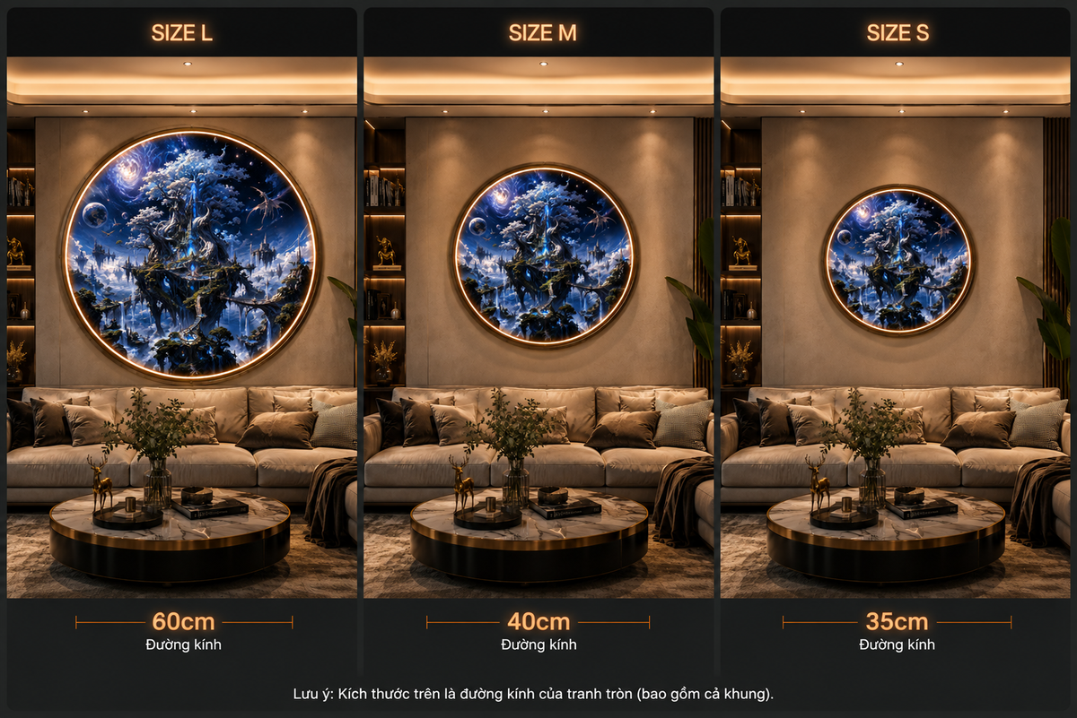 Illuminated Round Wall Painting with LED Light - Cosmic Fantasy Tree, Luxury Living Room Interior Decoration led 122