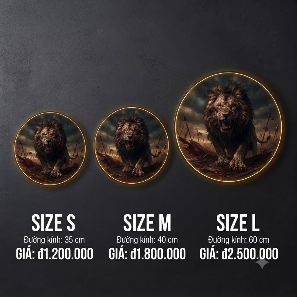 Fierce Warrior Lion on Battlefield LED Round Wall Art led 185