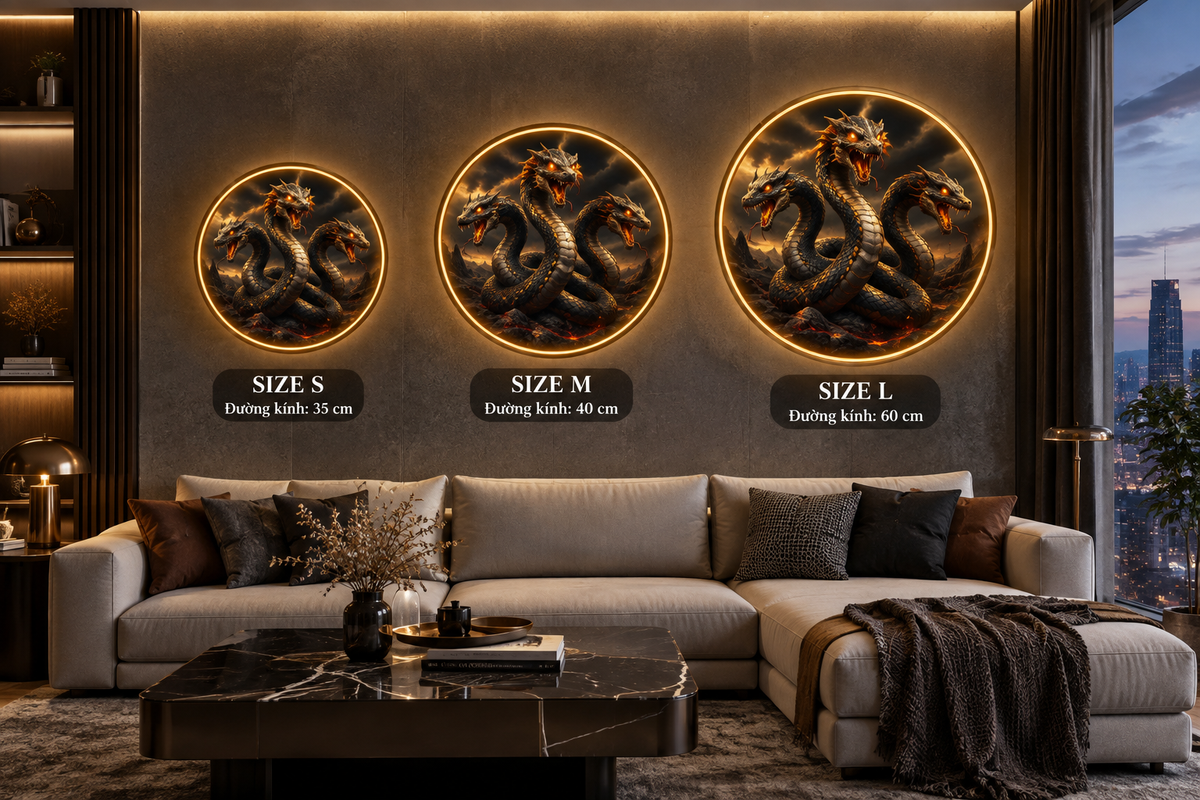 Triple-Headed Mythical Dragon Wall Art Collection led 191