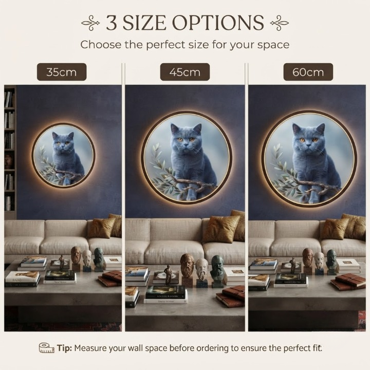 Cat Lover Gift | Round Illuminated Wall Sign | British Shorthair Portrait | Modern Home Decor Led 63