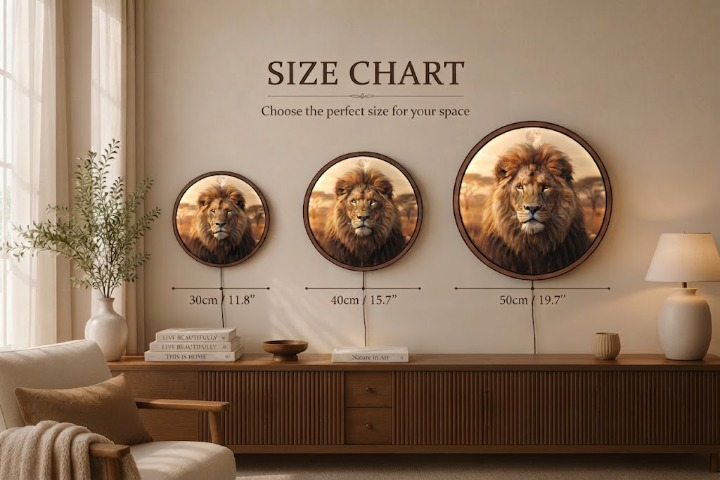 Majestic Lion Round LED Wall Art – Backlit Savannah Wild Animal Decor Led 2