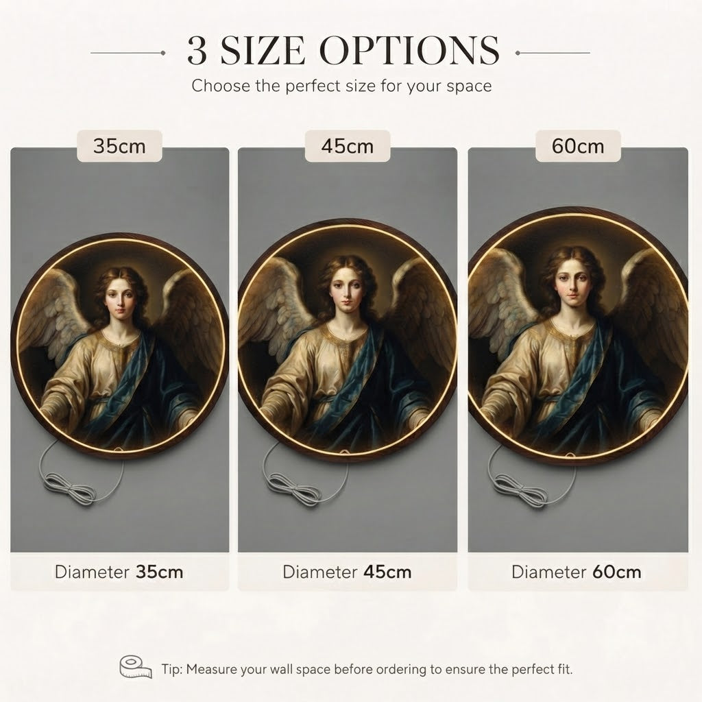 Classical Angel LED Round Wall Art | Modern Home Decor Light Painting with 3 Size Options and  12V Safe Driver System Led 44