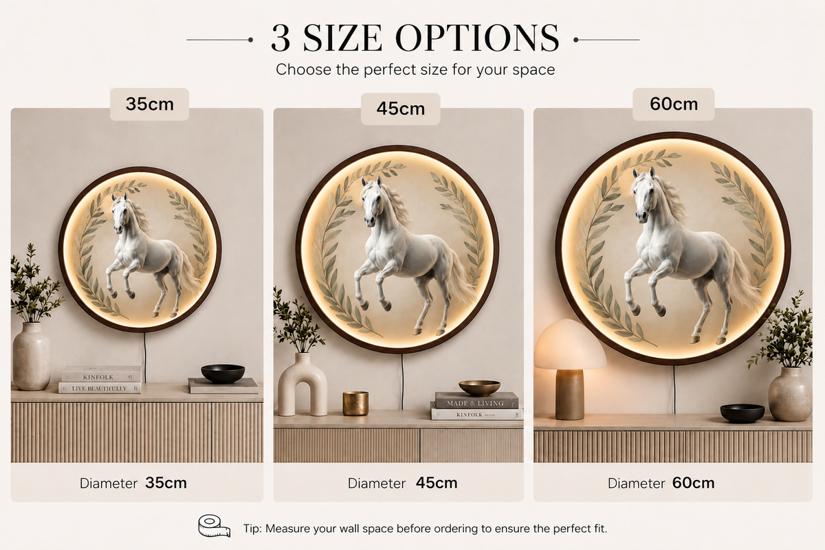 Modern Majestic White Horse LED Wall Lamp - Dimmable Round Art Painting Light for Living Room and Bedroom Led 12