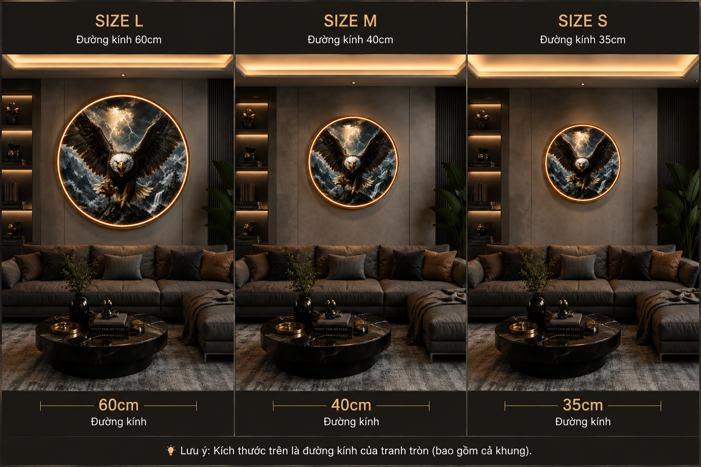 > `Round LED Glowing Wall Art - Majestic Bald Eagle and Thunderstorm Decor, Modern Home Living Room Lighting` led 126