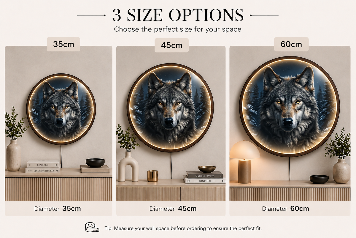 Handcrafted Round LED Wolf Wall Art - Winter Forest and Wild Wolf Illuminated Decor Led 5