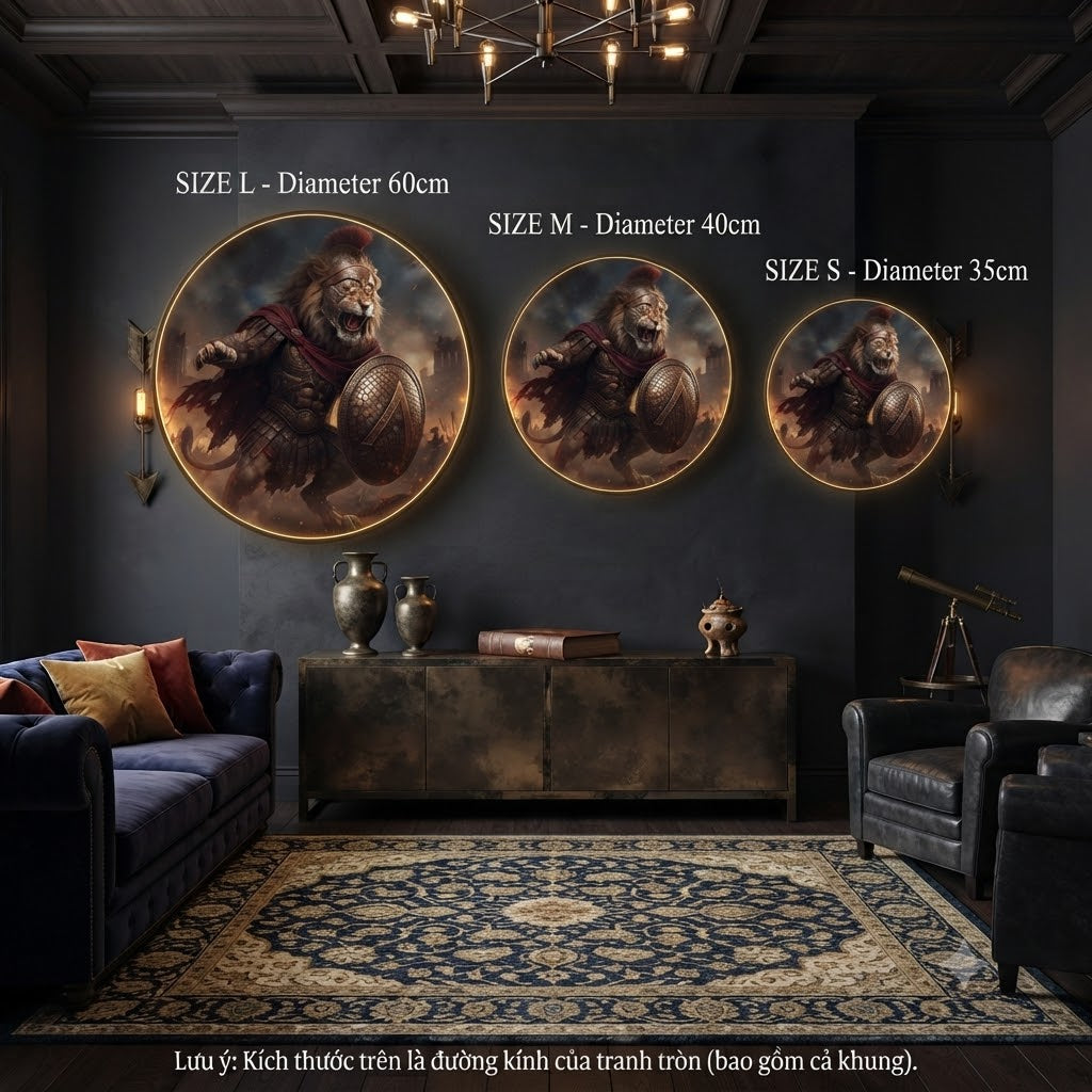 Spartan Lion Warrior LED Round Wall Art led 181
