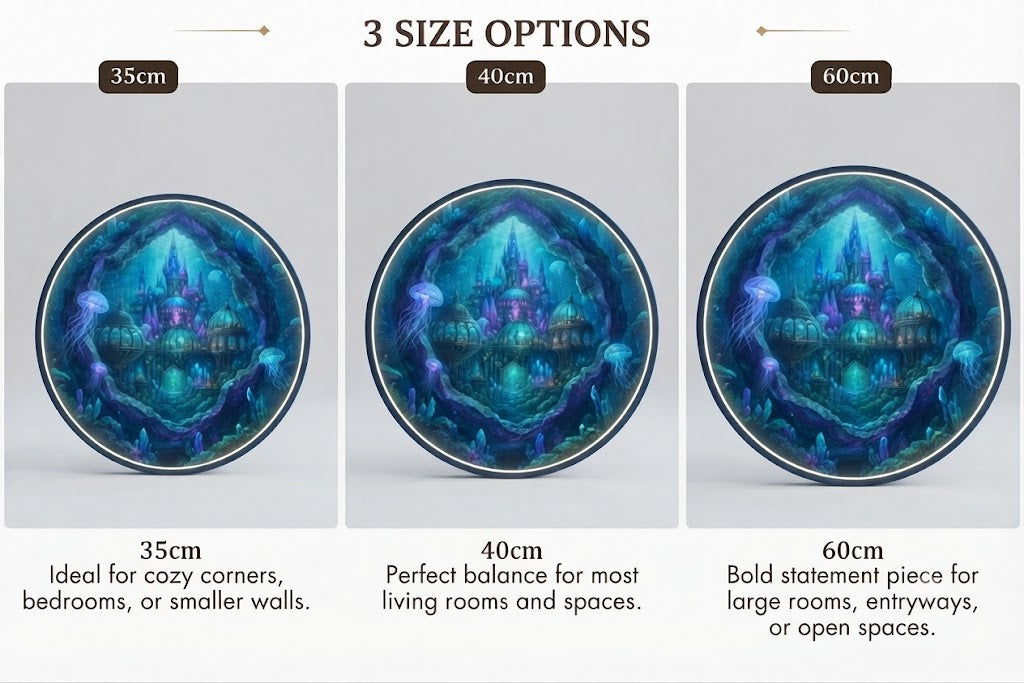 Mystical Underwater Crystal Palace & Jellyfish LED Wall Art - Round Deep Sea Abyss Landscape with 12V Driver, Ambient Night Light for Living Room & Bedroom Decor led 92