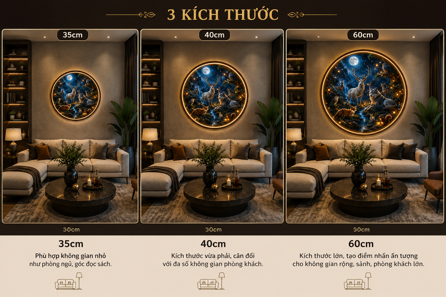 Midnight Wildlife Fantasy Realm LED Round Wall Art led 101