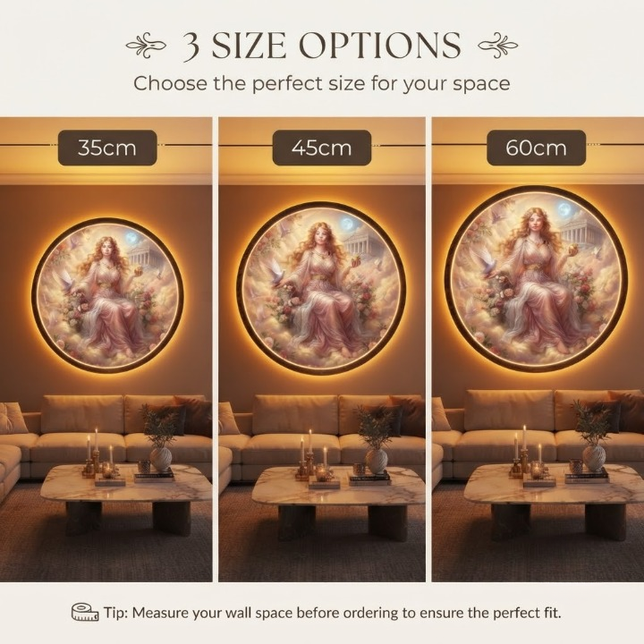 Aphrodite Goddess of Beauty Illuminated Decor for Living Room - Round Backlit Wall Art - Multiple Sizes Available Led 47