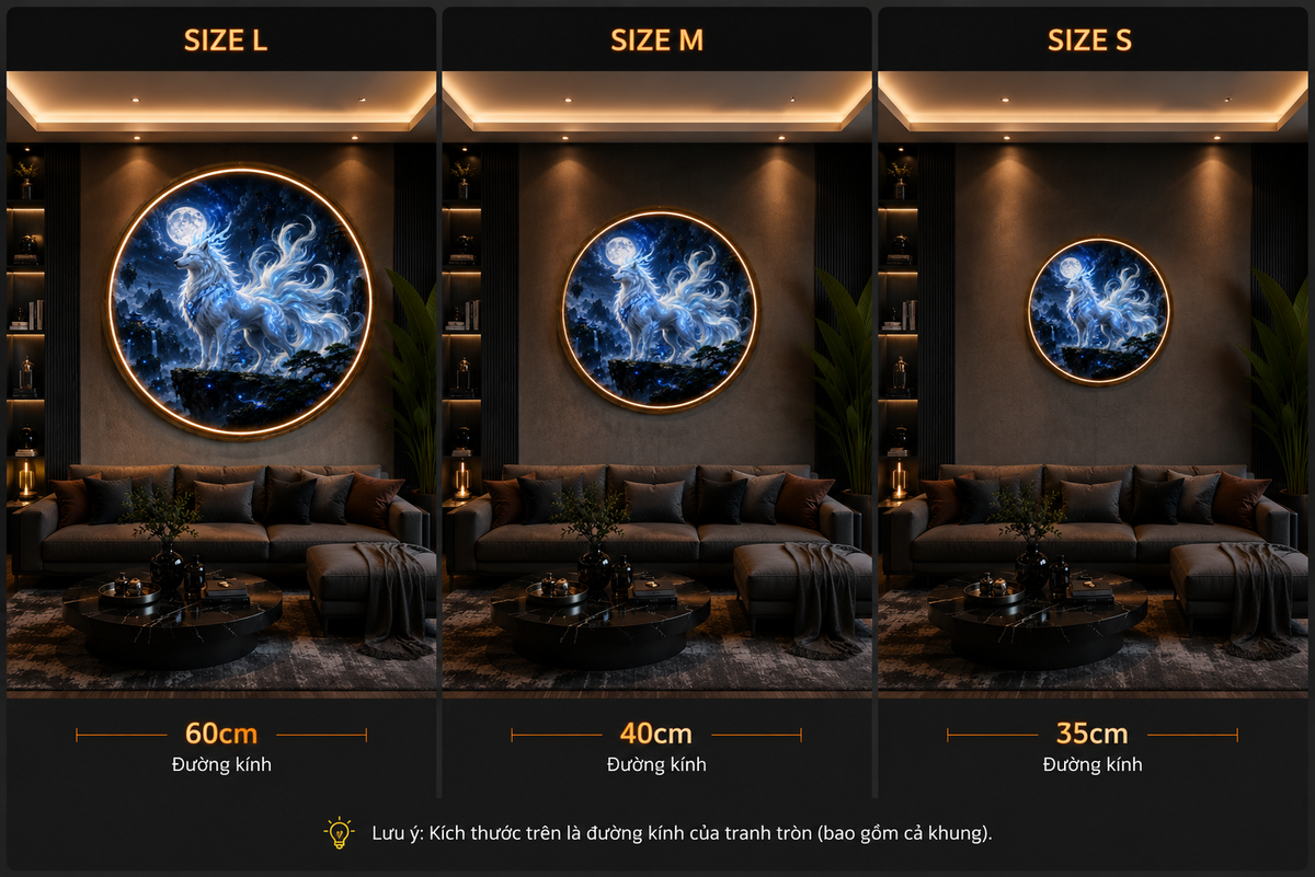 Round LED Glowing Wall Art - Mythical Nine-Tailed White Wolf & Moonlit Fantasy Decor, Modern Home & Living Room Lighting led 134