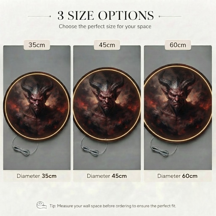 Hellfire Demon LED Round Wall Art | Gothic Fantasy Home Decor Light Painting with 3 Size Options and 12V Safe Driver System Led 41