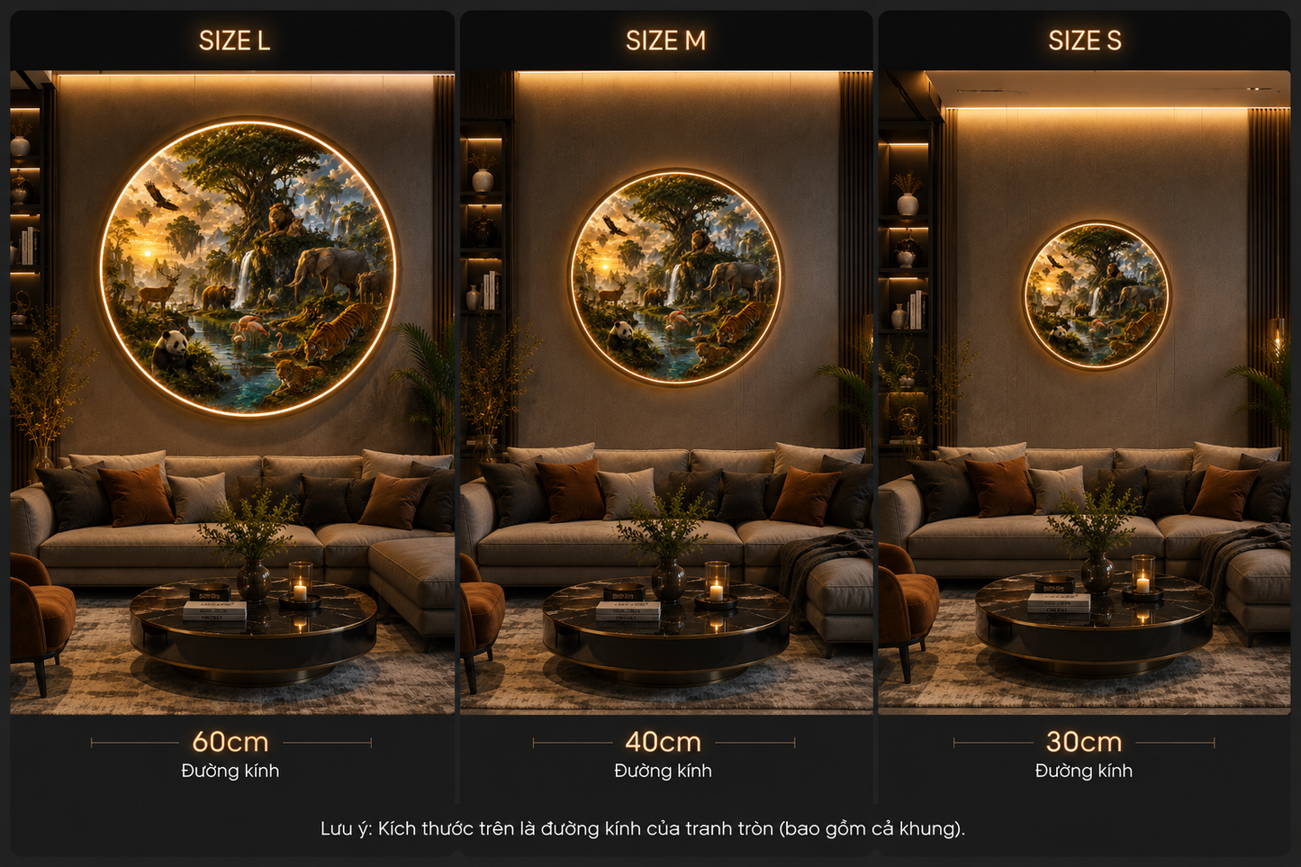 Harmony of the Wild: LED Illuminated Jungle Animals Wall Art led 116