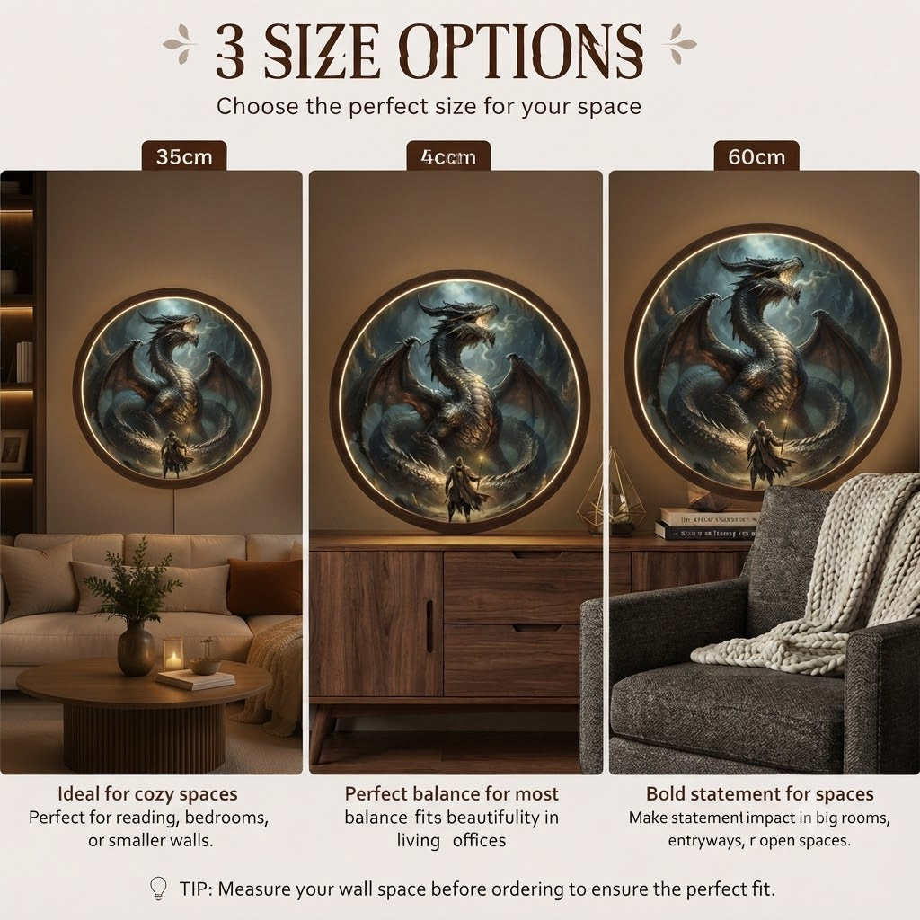 Evocative and Premium (Focuses on the atmosphere)Illuminate Your Legend: The Dragon's Lair LED Art Piece Led 71