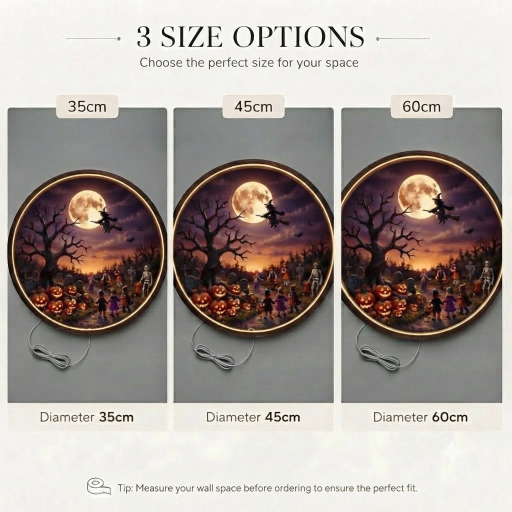 Halloween Spooky Night LED Round Wall Art | Festival Home Decor Light Painting with 3 Size Options and 12V Safe Driver System Led 42
