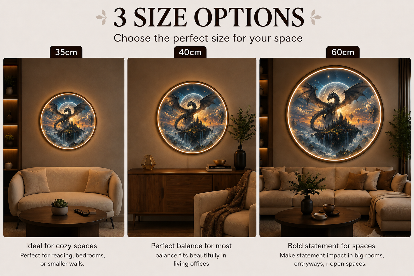 Mythical Dragon Glow: Round LED Wall Art and Ambient Lighting led 85