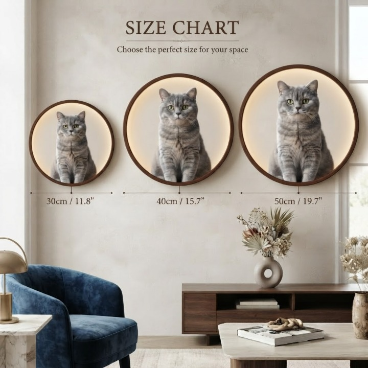 Modern Round LED Wall Lamp with Custom Cat Design - Adjustable Sizing and Lighting Led 1