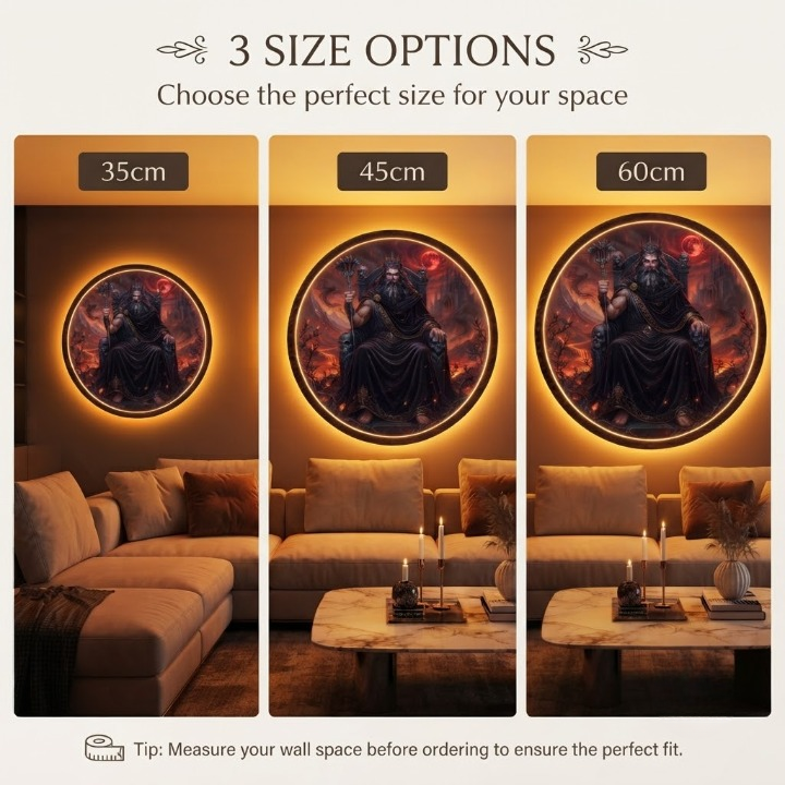 Hades God of the Underworld Lighted Round Wall Sign | Dark Mythology Decor | Unique Gaming Room and Living Room Art Led 35