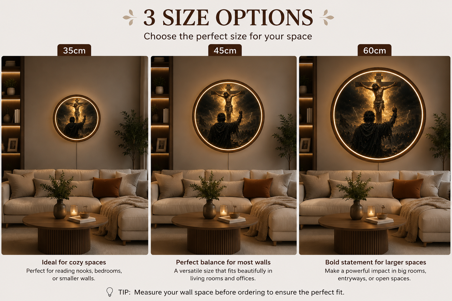 Crucifixion of Jesus LED Wall Art | Round Illuminated Divine Faith Decor & Sacred Home Accent led 70