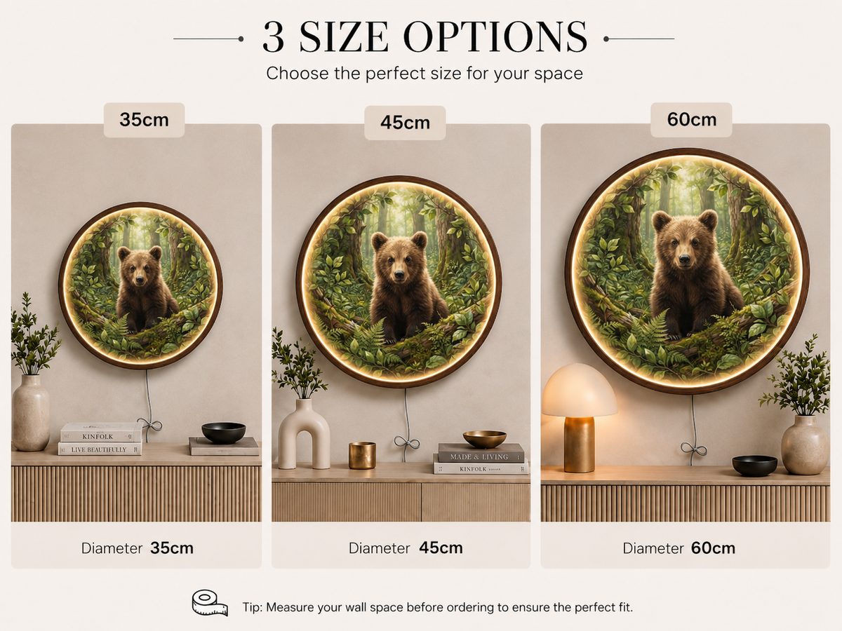 Handcrafted Round LED Cute Baby Bear Wall Art - Modern Forest-Themed Acrylic Home Decor Led 15