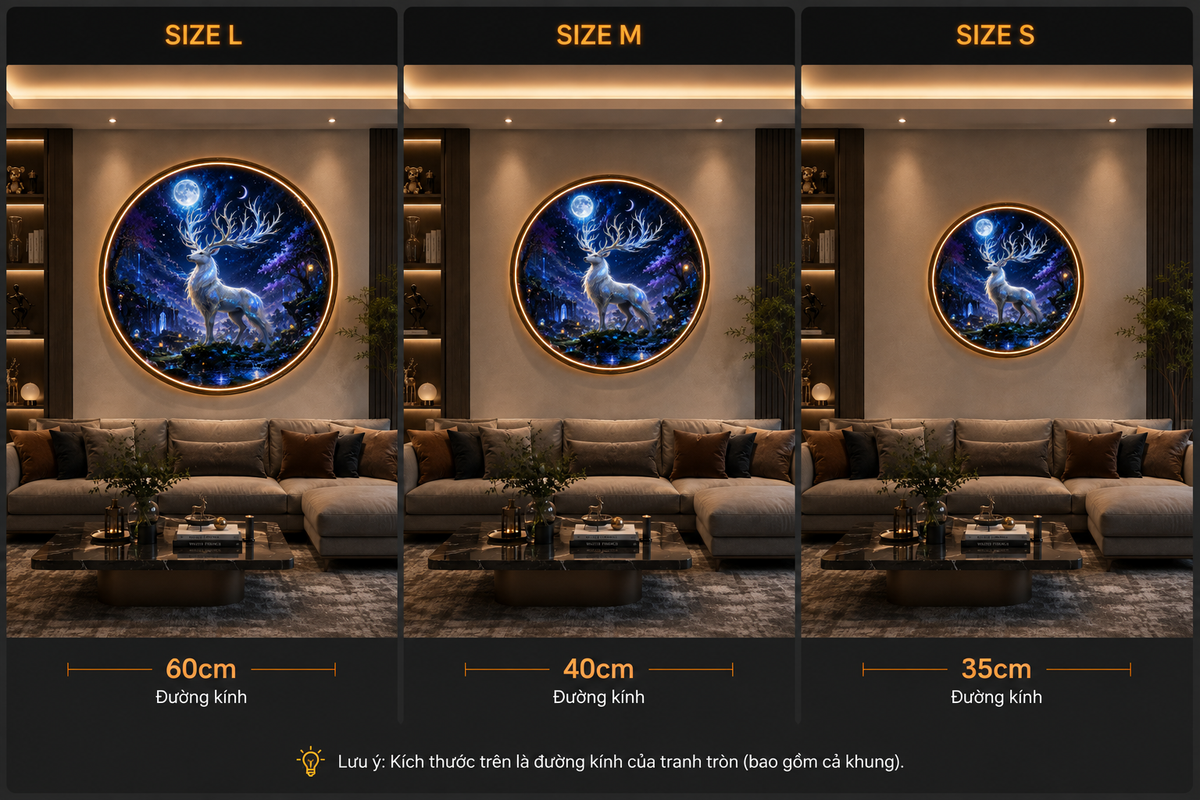 Round LED Glowing Wall Art - Mythical Spirit Deer & Moonlit Forest Decor, Modern Home & Living Room Lighting led 135
