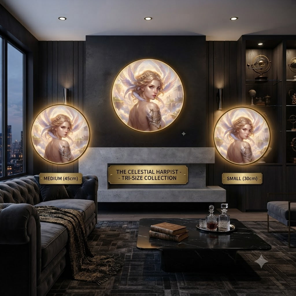 The Celestial Harpist Round LED Wall Art Collection led 198