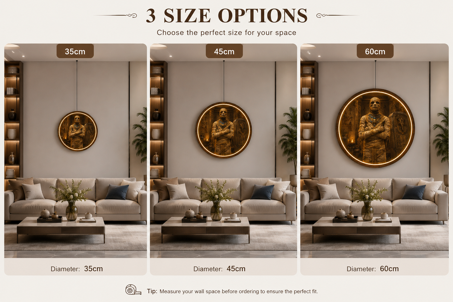 Egyptian Mummy LED Wall Art – Round Wooden Illuminated Wall Decor Led 53
