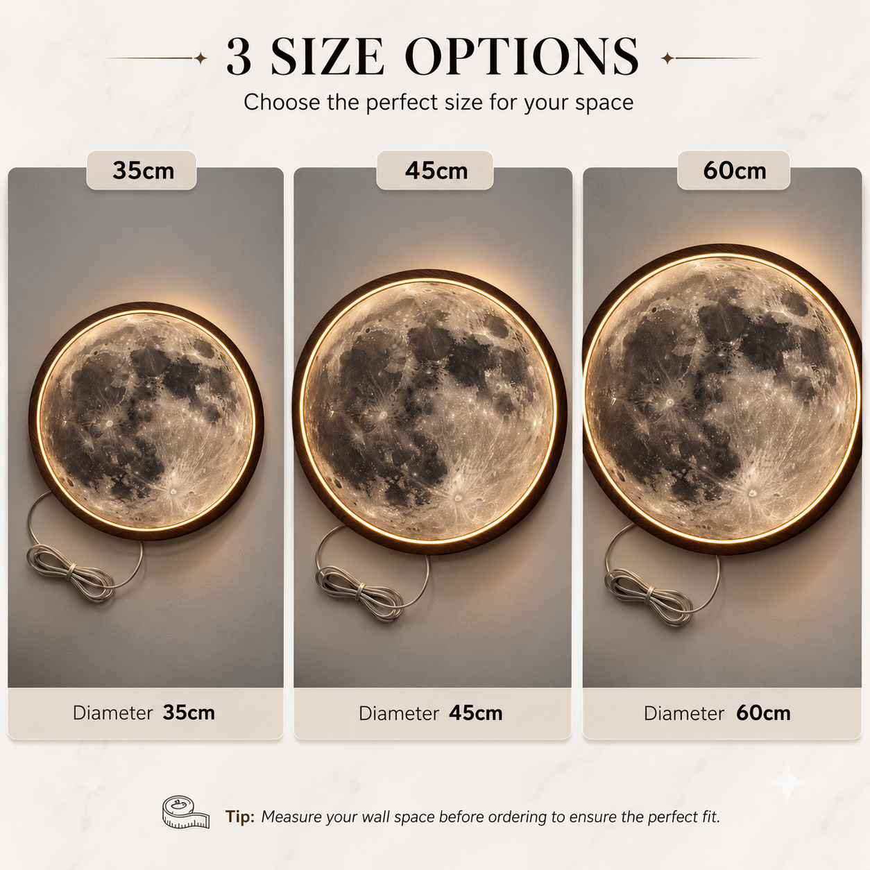 Full Moon LED Round Wall Art | Celestial Lunar Home Decor Light Painting with 3 Size Options and 12V Safe Driver System Led 34