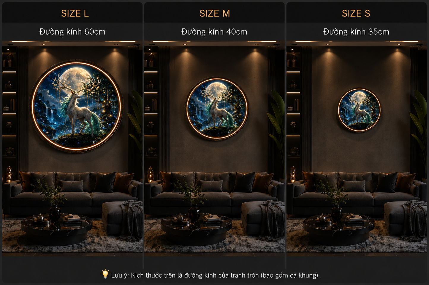 Enchanted Deer LED Round Wall Painting, Glowing Fantasy Forest & Full Moon Decor for Home led 139