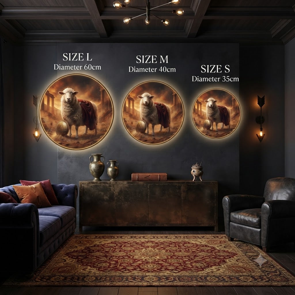 Spartan Sheep Warrior LED Round Wall Art led 180