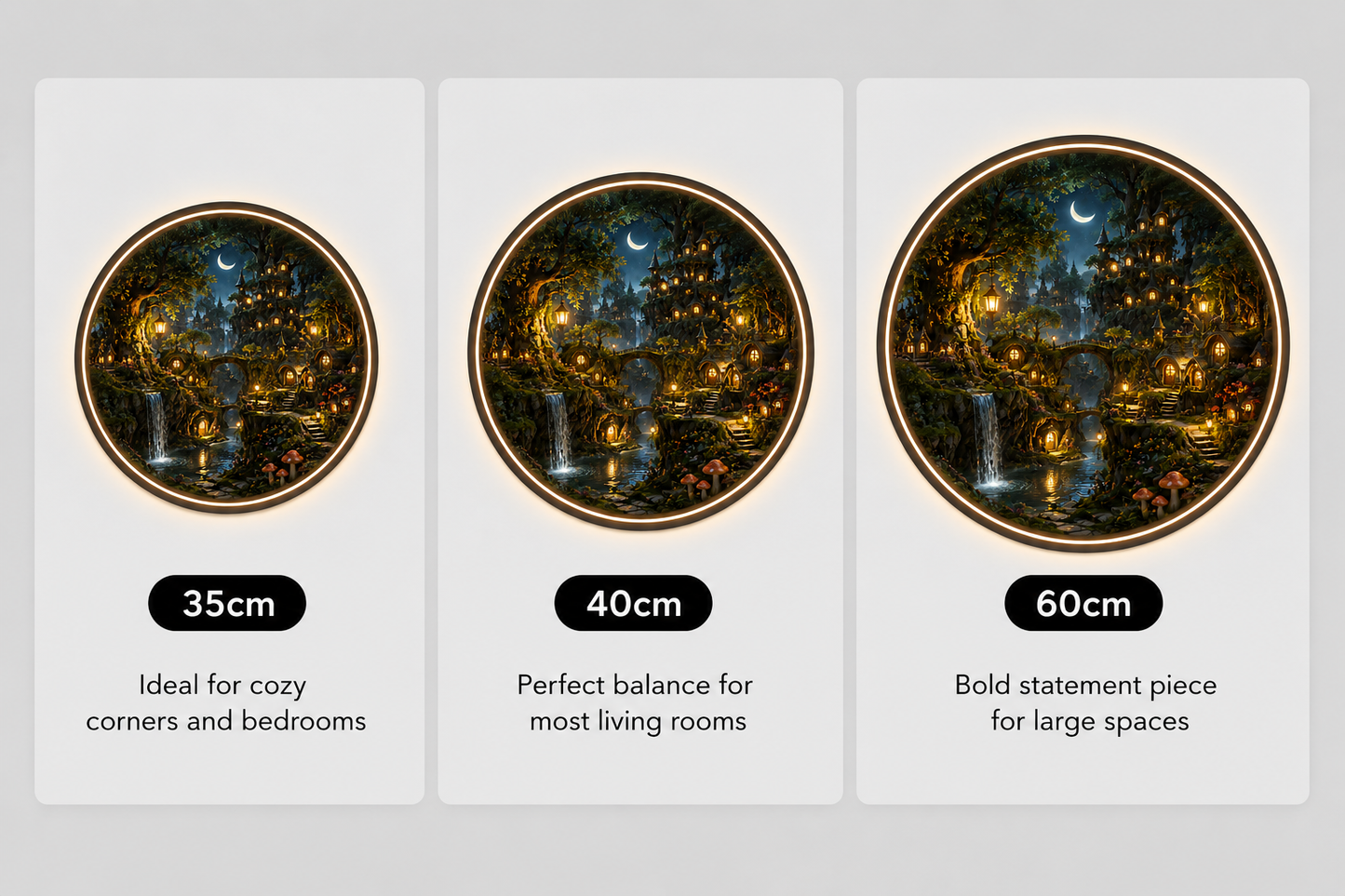 Enchanted Forest Glow Wall Art | LED Round Landscape Painting and Ambient Night Light led 95