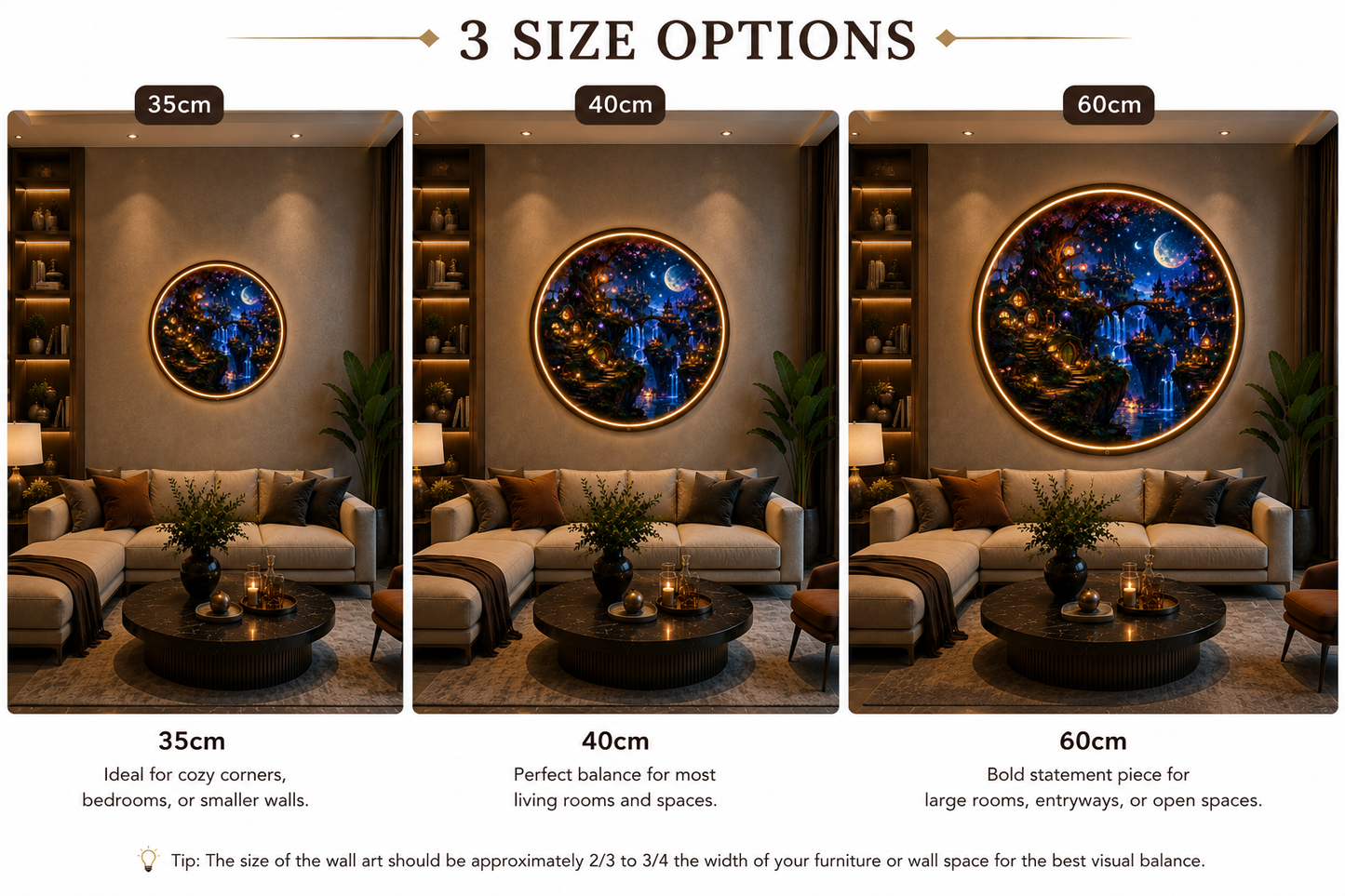 Midnight Moonlit Fantasy Realm LED Round Wall Art led 98