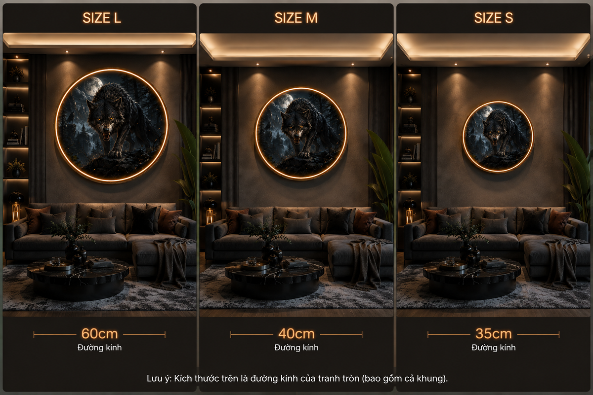 Illuminated Round Wall Painting with LED Light - Wild Wolf Theme, Luxury Living Room Interior Decoration led 124