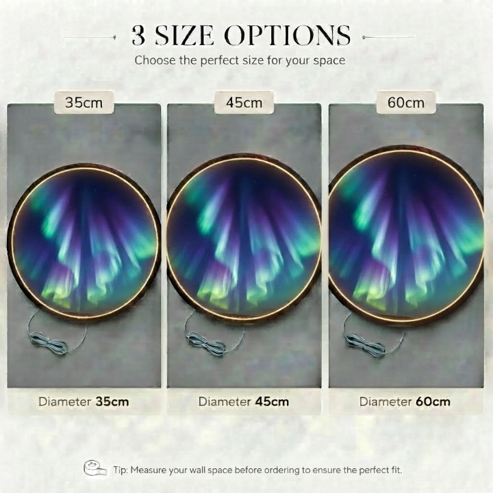 Aurora Borealis LED Round Wall Art | Northern Lights Cosmic Home Decor Light Painting with 3 Size Options and 12V Safe Driver System Led 38