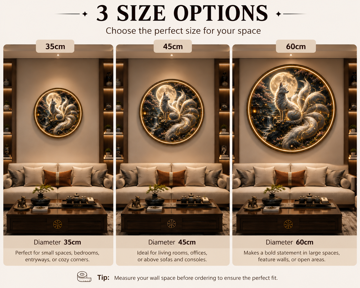 Premium Fantasy Kitsune LED Wall Art | Luminous Nine-Tailed Fox Moon Light | Japanese Mythical Wall Decor | Elegant Home Accent Gift led 77