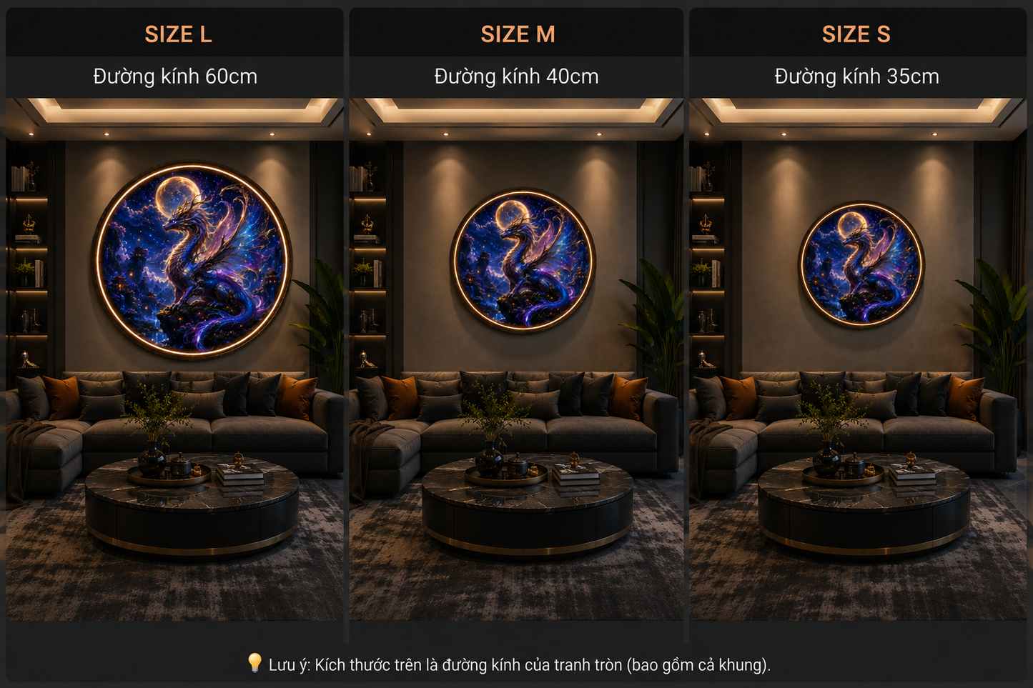 Mystical Dragon Round LED Wall Art, Fantasy Galaxy & Lunar Glow Painting for Home Decor led 140