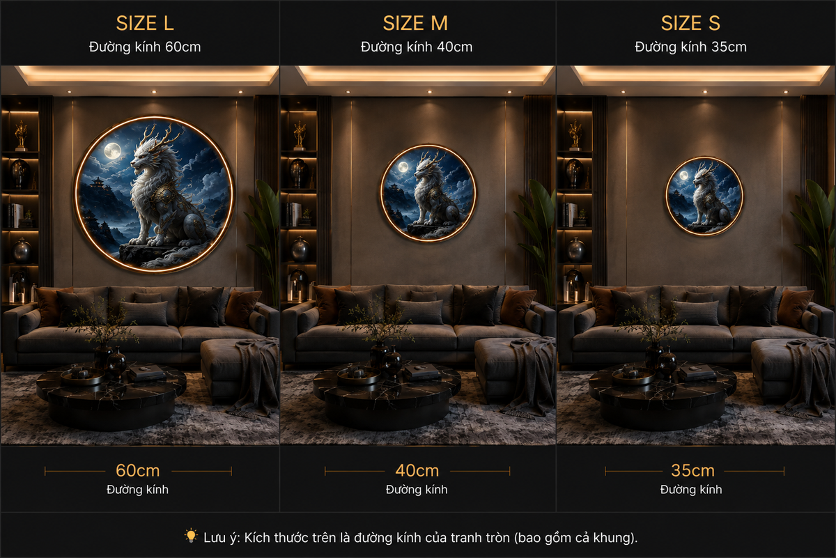 Round LED Glowing Wall Art - Mythical White Qilin & Moonlit Mountain Temple Decor, Modern Home and Living Room Lighting led 129