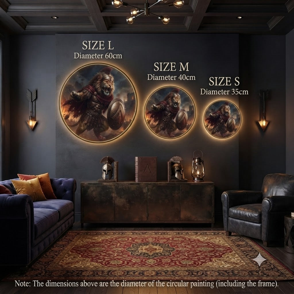 Spartan Lion Warrior LED Round Wall Art led 179