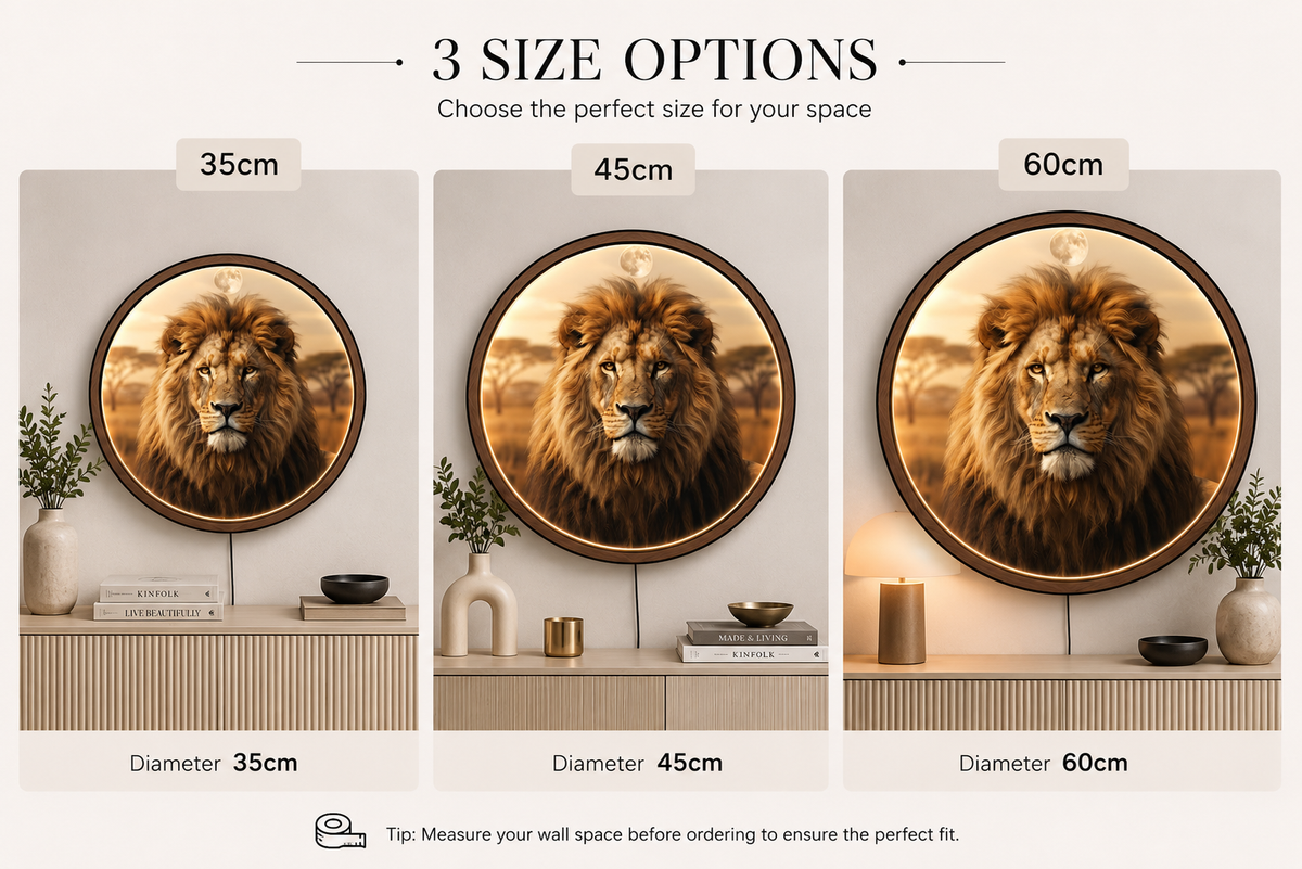 Majestic Lion Round LED Wall Art – Backlit Savannah Wild Animal Decor Led 2