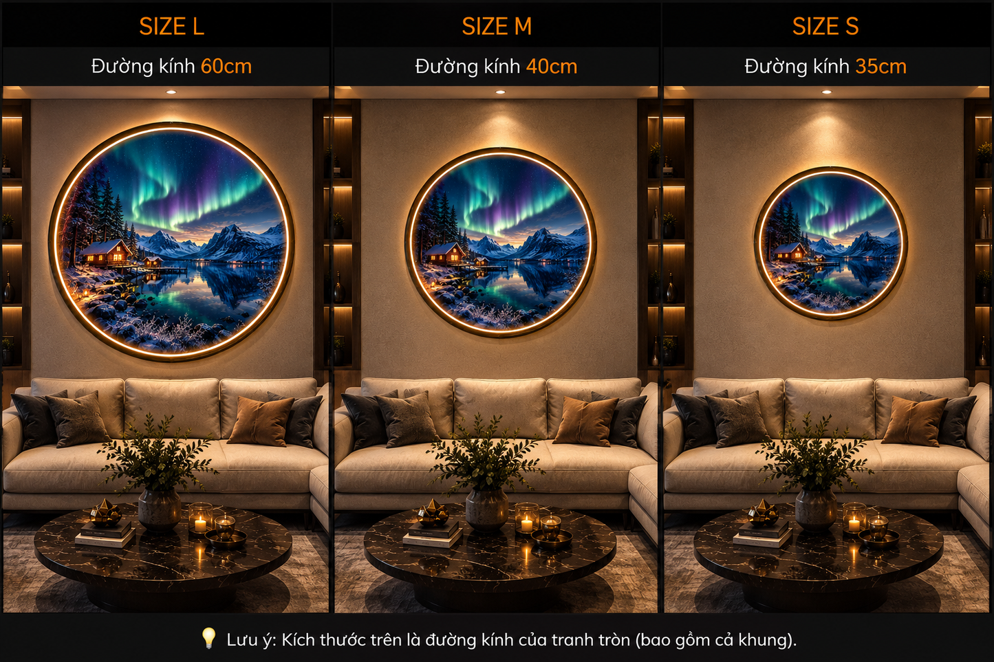 Northern Lights Serenity: Illuminated Circular LED Wall Art led 150
