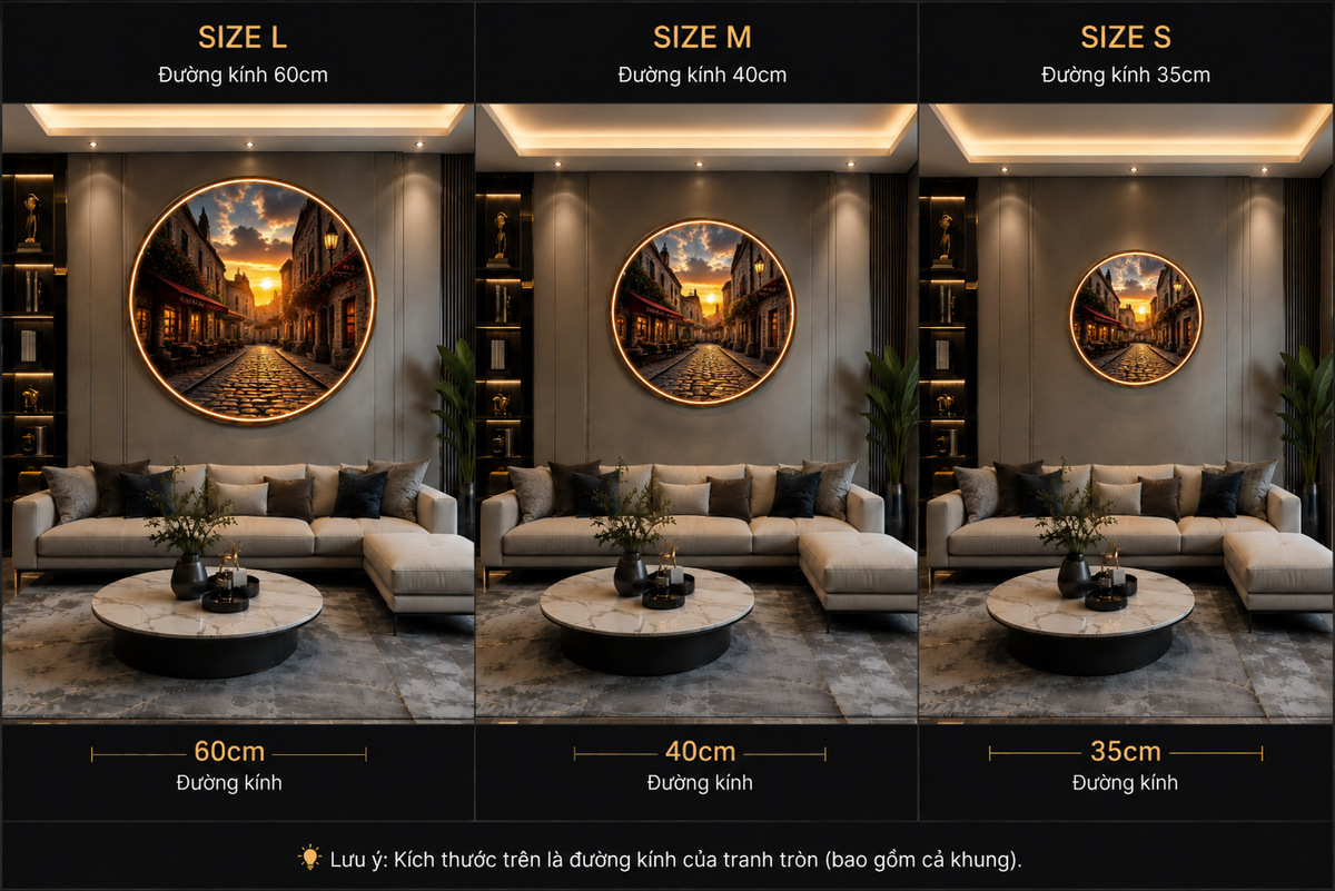 Round LED Glowing Wall Art - European Sunset Street & Cafe Decor, Modern Home & Living Room Lighting led 128