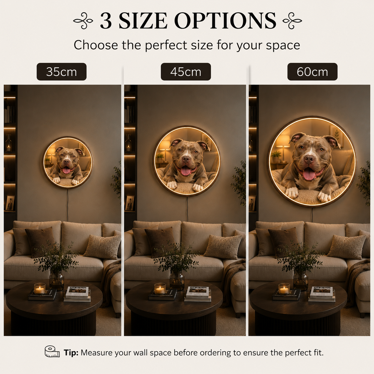 Pitbull LED Wall Art | Round Illuminated Cute Brown Dog Decor & Modern Home Accent Led 65