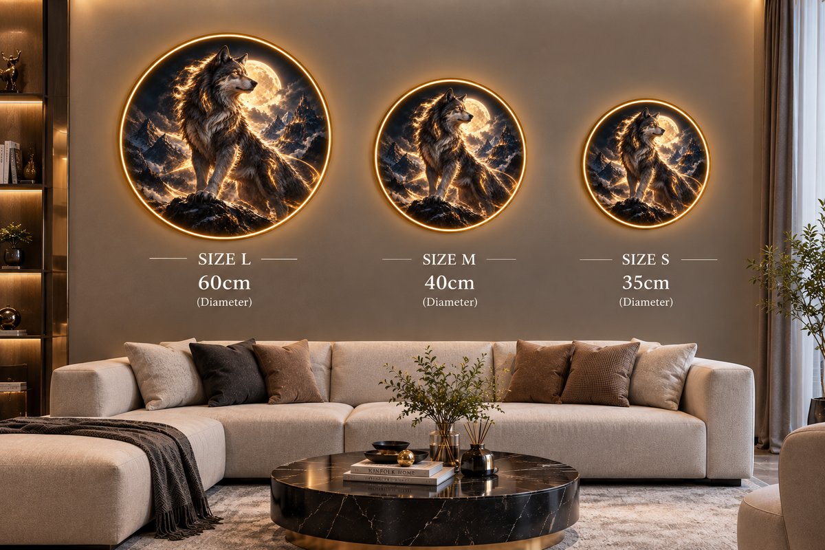 Mystical Moonlight Wolf LED Round Wall Art led 186