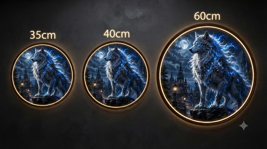 Mystical White Wolf LED Round Wall Art led 175