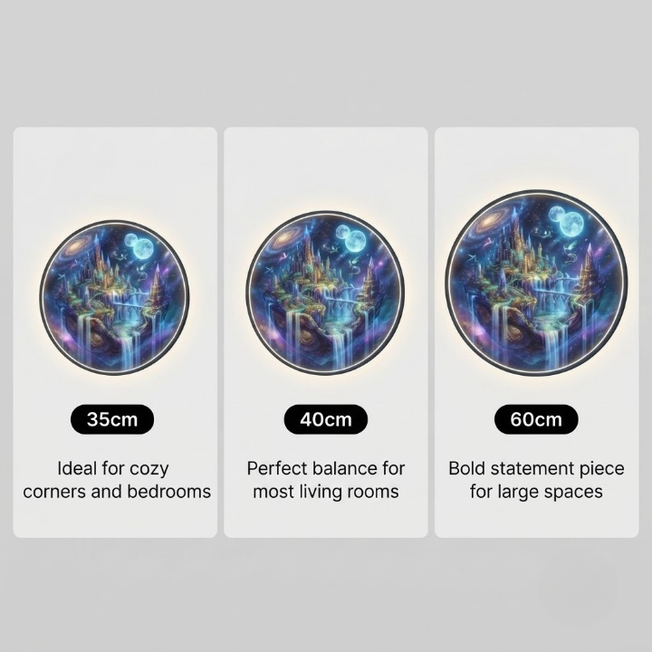Cosmic Fantasy Castle & Galaxy LED Wall Art - Round Moonlit Sky Landscape with 12V Driver, Ambient Night Light for Living Room & Bedroom Decor led 93