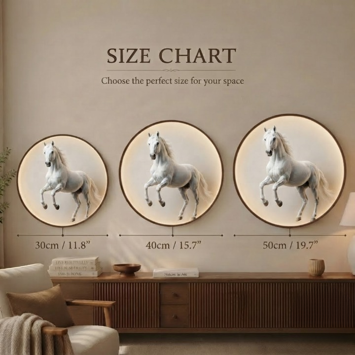 Modern Majestic White Horse LED Wall Lamp - Dimmable Round Art Painting Light for Living Room and Bedroom Led 12