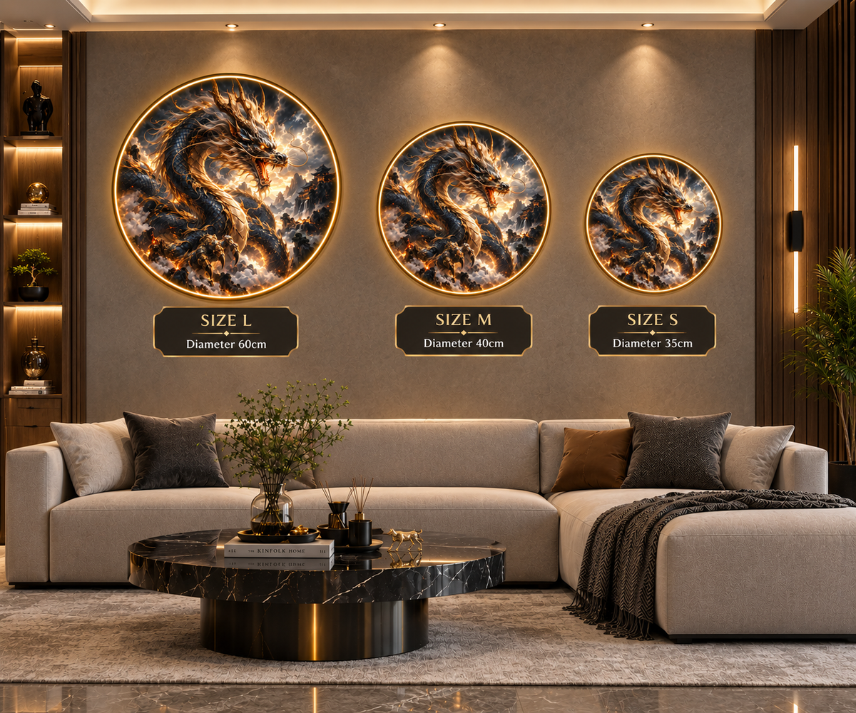 Mystical Golden Dragon LED Round Wall Art led 182